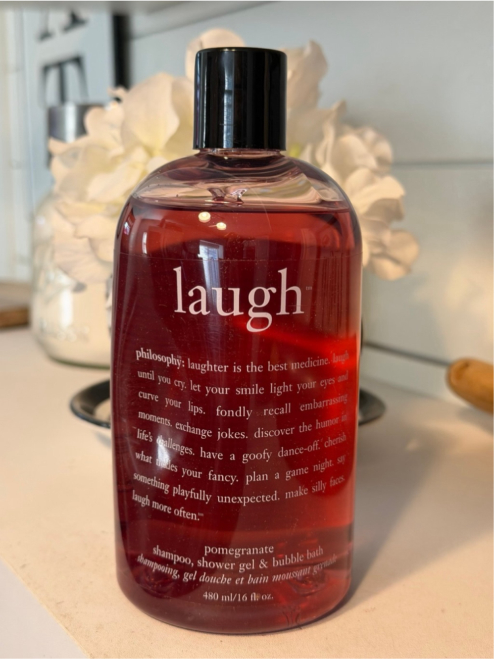 Philosophy "Laugh" Shampoo Shower Gel Bubble Bath Pomegranate Scent 16 fl oz